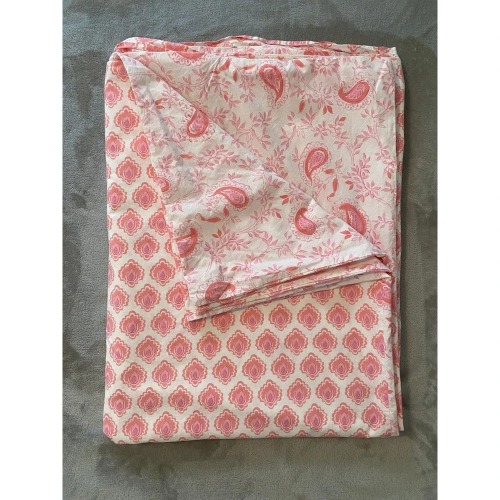 Pottery Barn Kids Twin Duvet Cover Set Pink Paisley Medallion Reversible Cotton